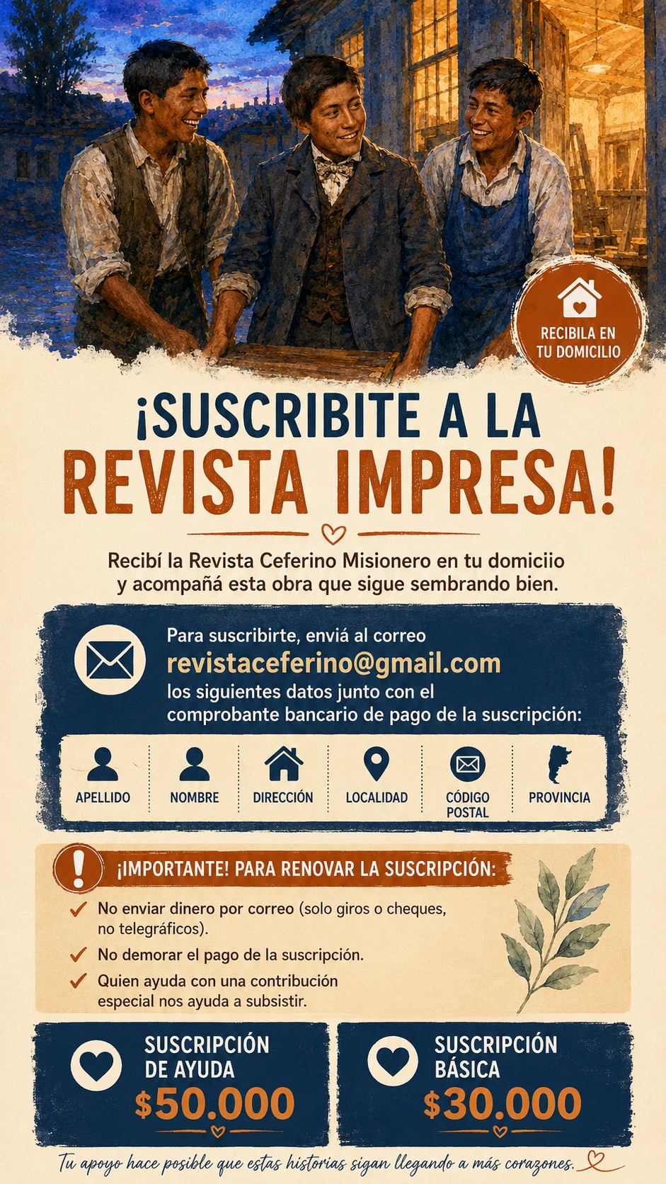 Información para suscribirse a la revista impresa